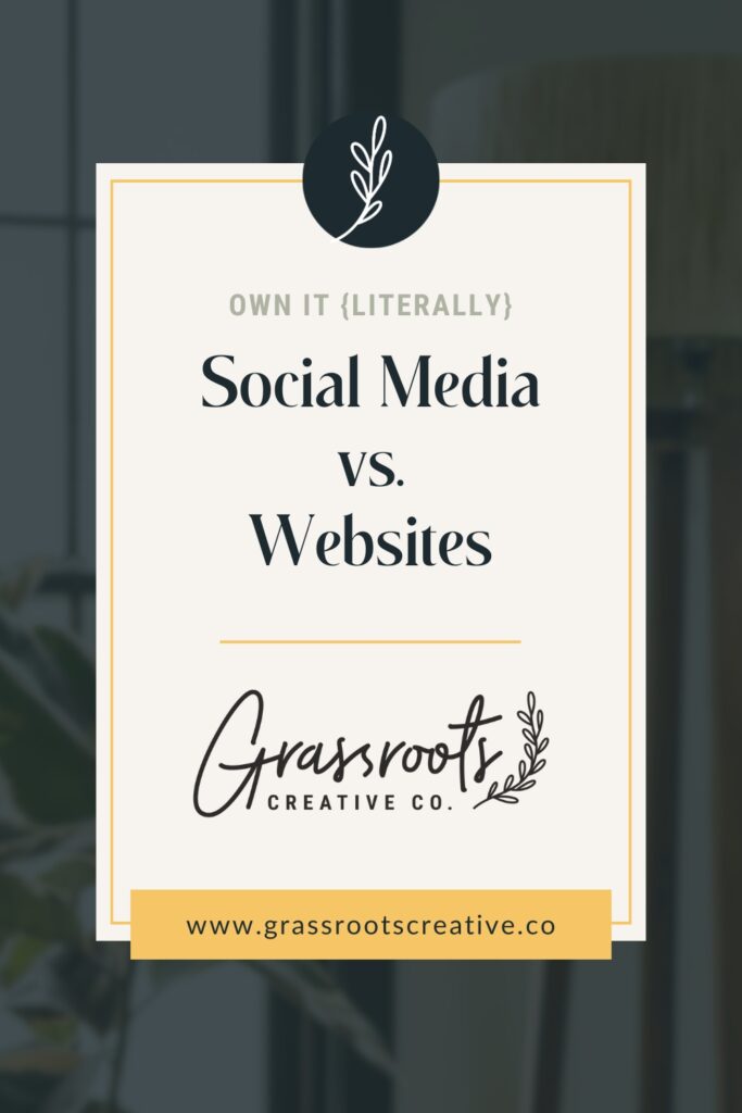 Rectangle graphic with text: social media vs websites, surrounded by Grassroots workspace.