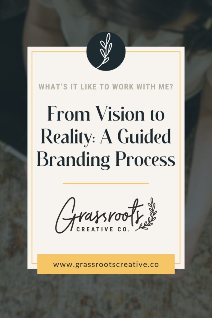 Rectangle graphic with text: "From Vision to Reality: A Guided Branding Process," placed within the Grassroots Creative Company workspace.