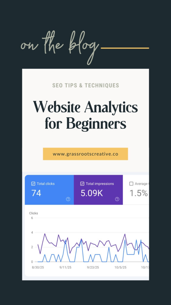 Vertical graphic for the blog post “What Your Website Analytics Are Telling You About Next Year,” designed in a bold, confident, modern style by Grassroots Creative Company.